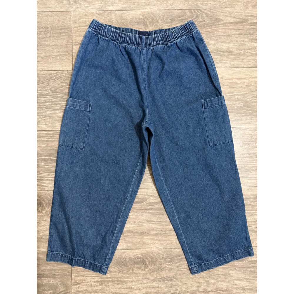 Basic Editions Womens Capris S Blue Denim Cargo Pull On Wide Leg Pants Gorpcore